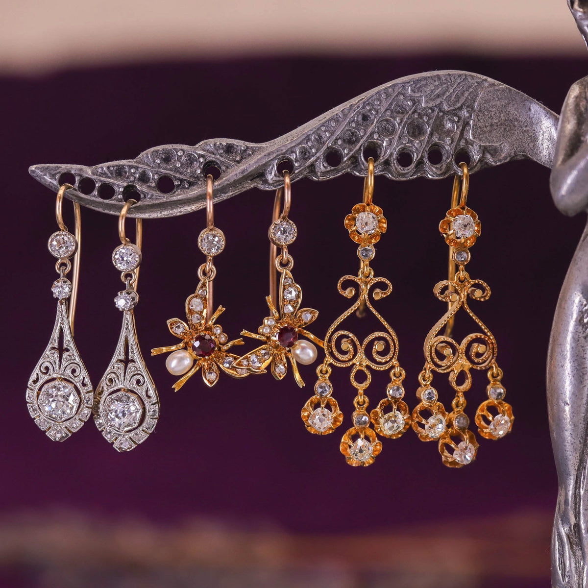 Belle Epoque Diamond Earrings of Platinum and 14k Gold - Trademark Antiques