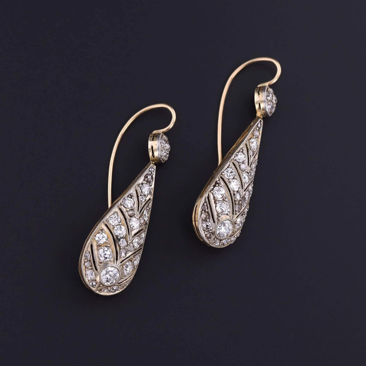 Belle Epoque Diamond Earrings of Platinum Topped 14k Gold - Trademark Antiques