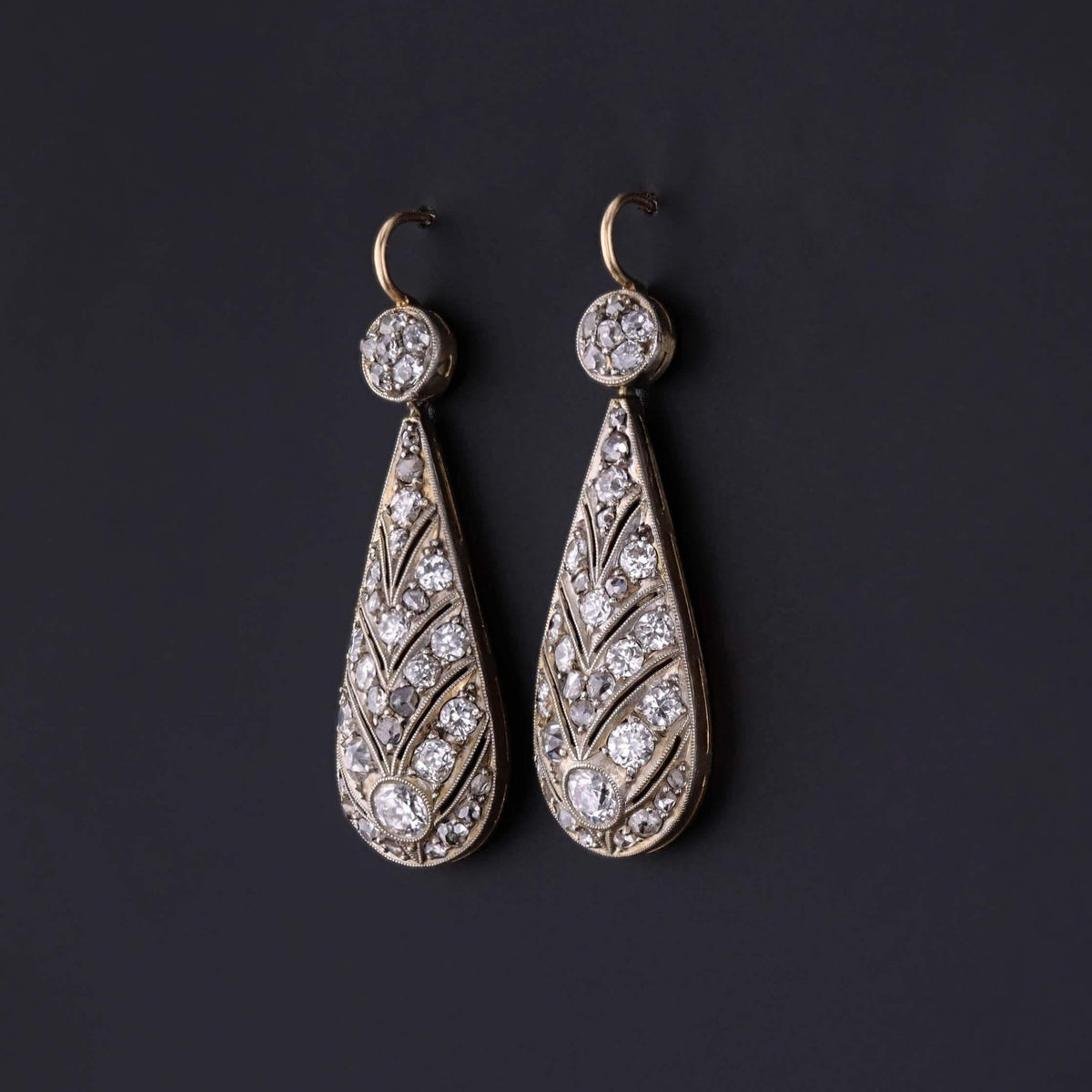 Belle Epoque Diamond Earrings of Platinum Topped 14k Gold - Trademark Antiques