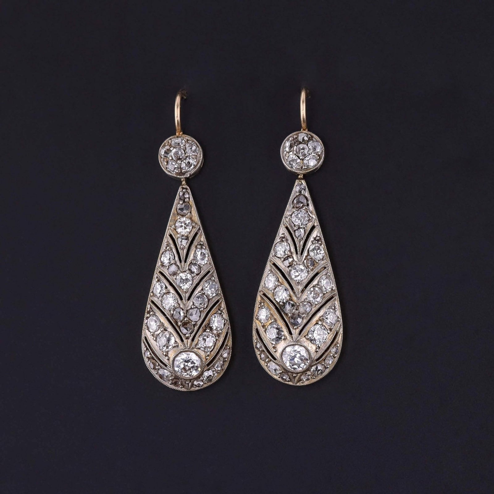 Belle Epoque Diamond Earrings of Platinum Topped 14k Gold - Trademark Antiques