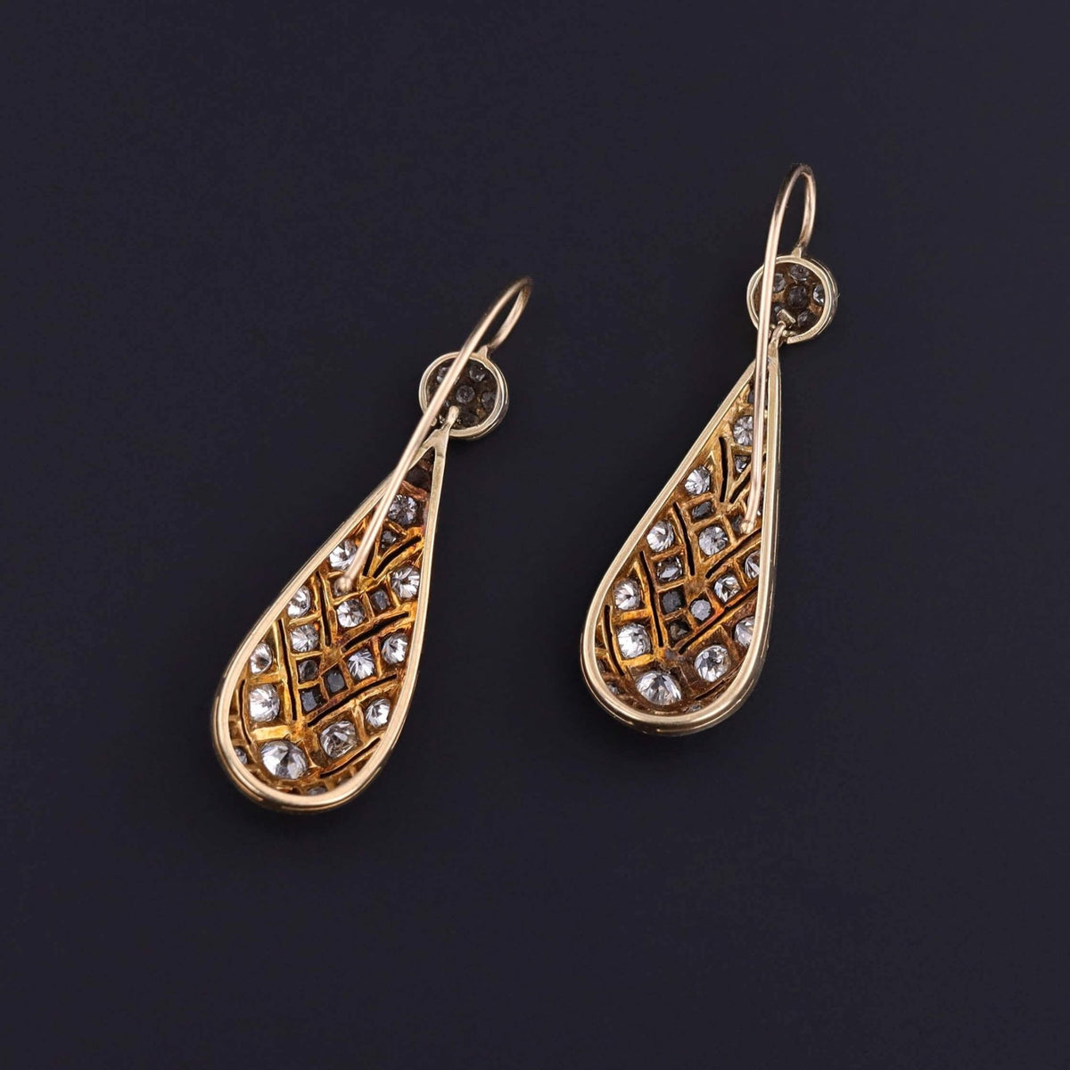 Belle Epoque Diamond Earrings of Platinum Topped 14k Gold - Trademark Antiques