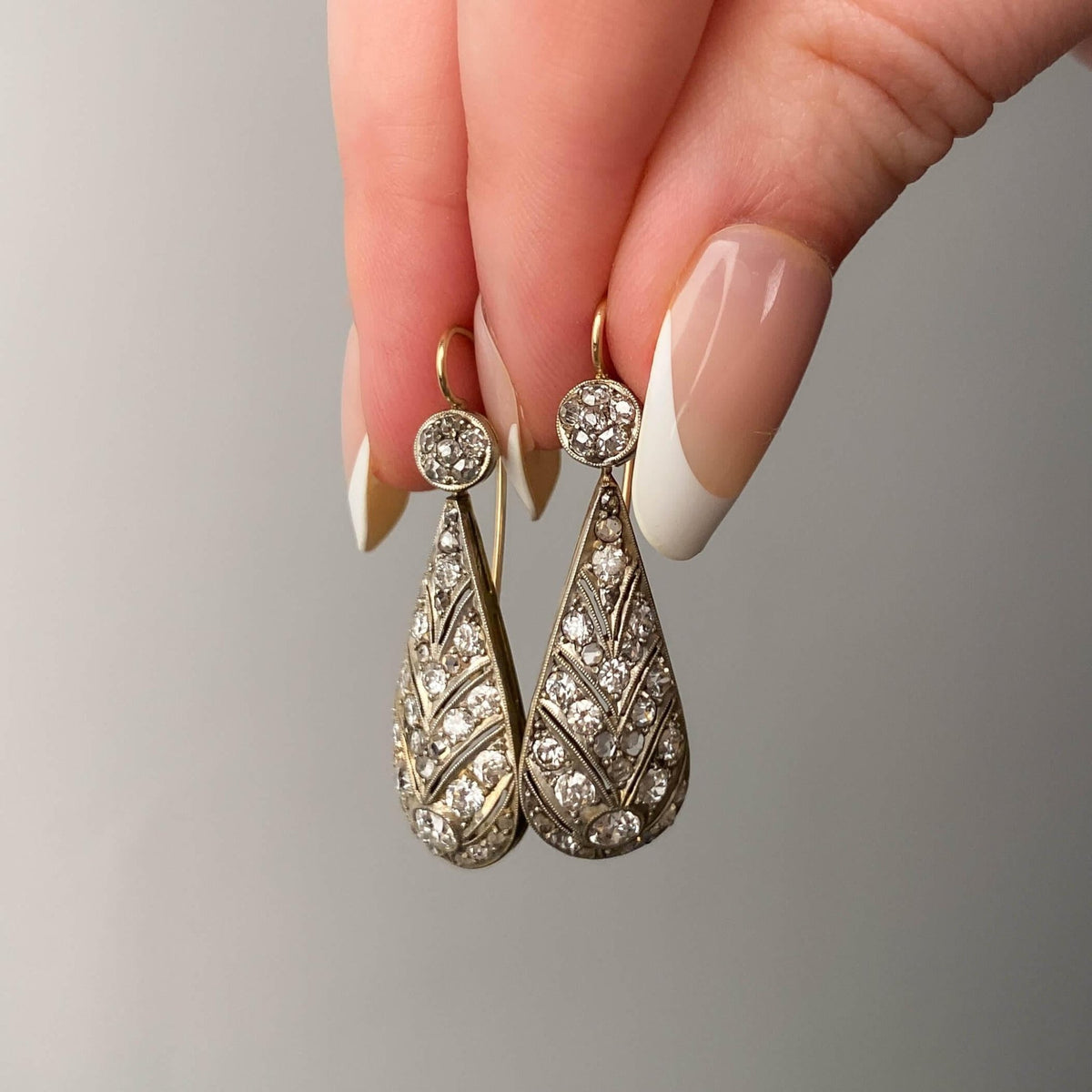 Belle Epoque Diamond Earrings of Platinum Topped 14k Gold - Trademark Antiques