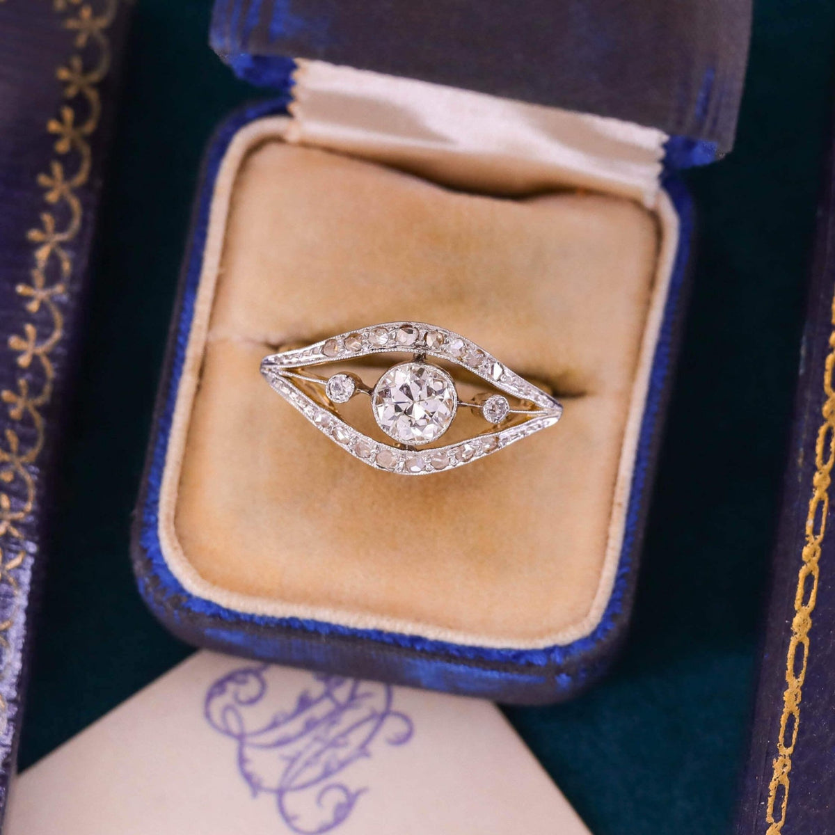Belle Epoque Diamond Evil Eye Ring of 18k Gold - Trademark Antiques