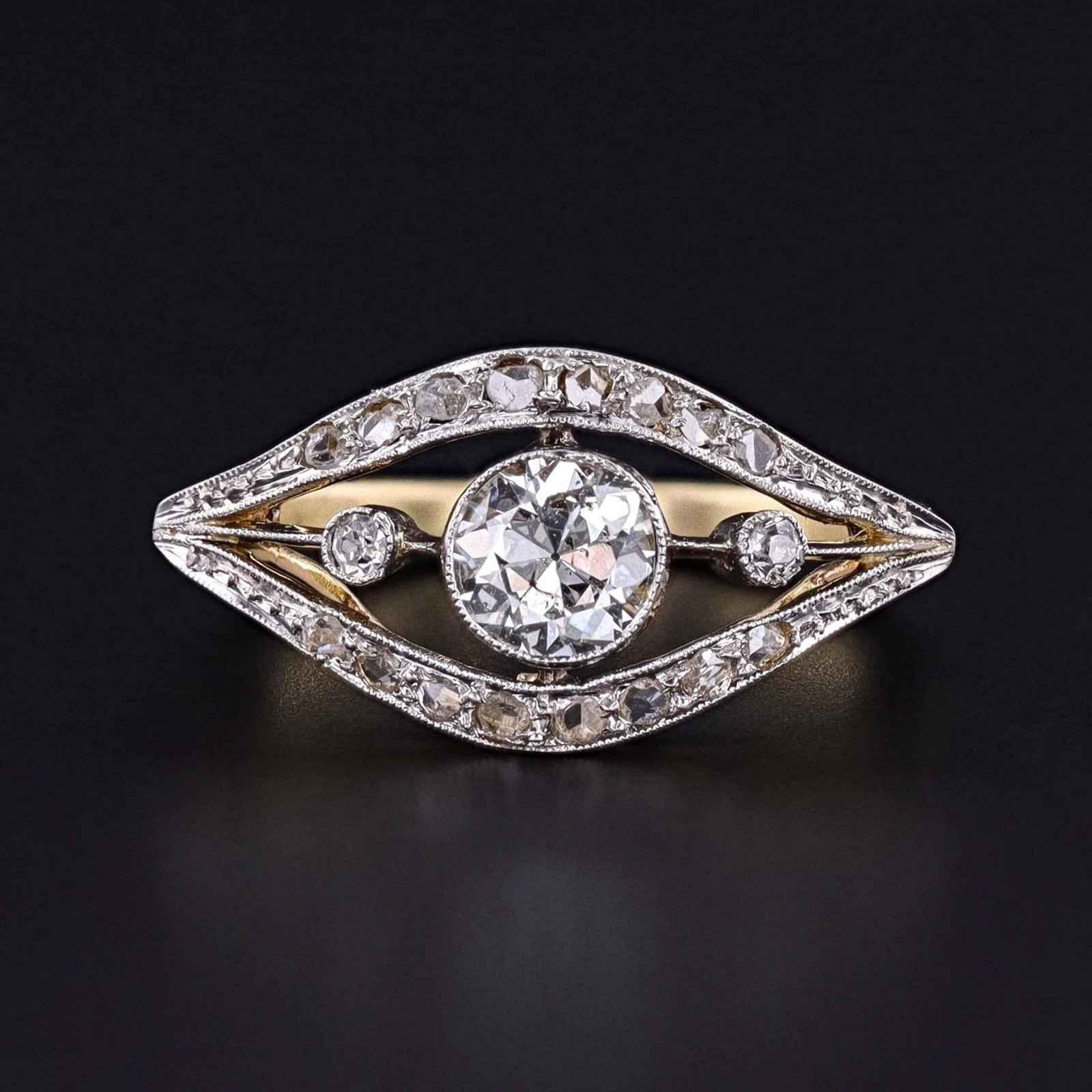 Belle Epoque Diamond Evil Eye Ring of 18k Gold - Trademark Antiques