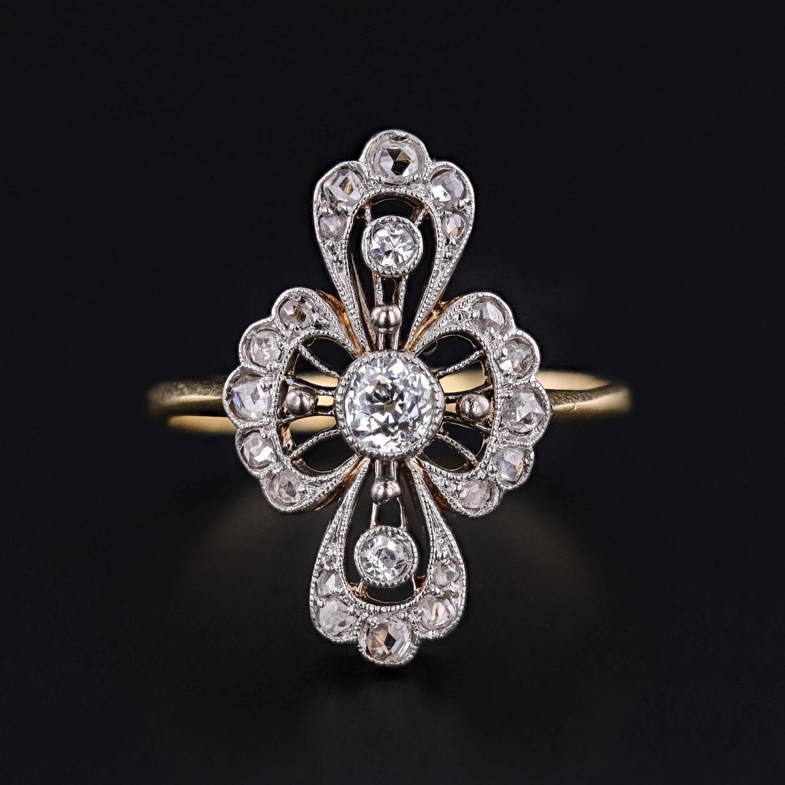 Belle Epoque Diamond Ring of Platinum and 18k Gold - Trademark Antiques