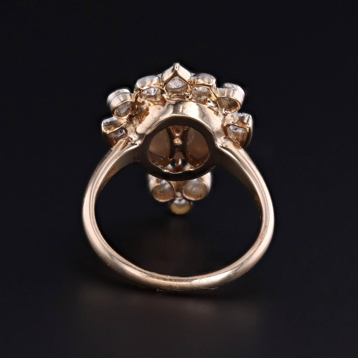 Belle Epoque Pearl and Old Cut Diamond Ring of Platinum and 12k Gold - Trademark Antiques