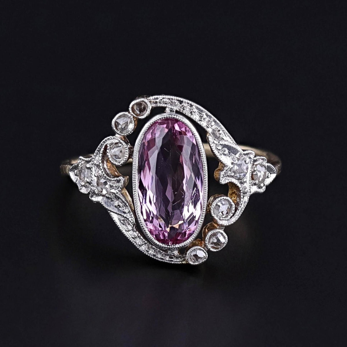 Belle Epoque Pink Topaz and Diamond Ring - Trademark Antiques