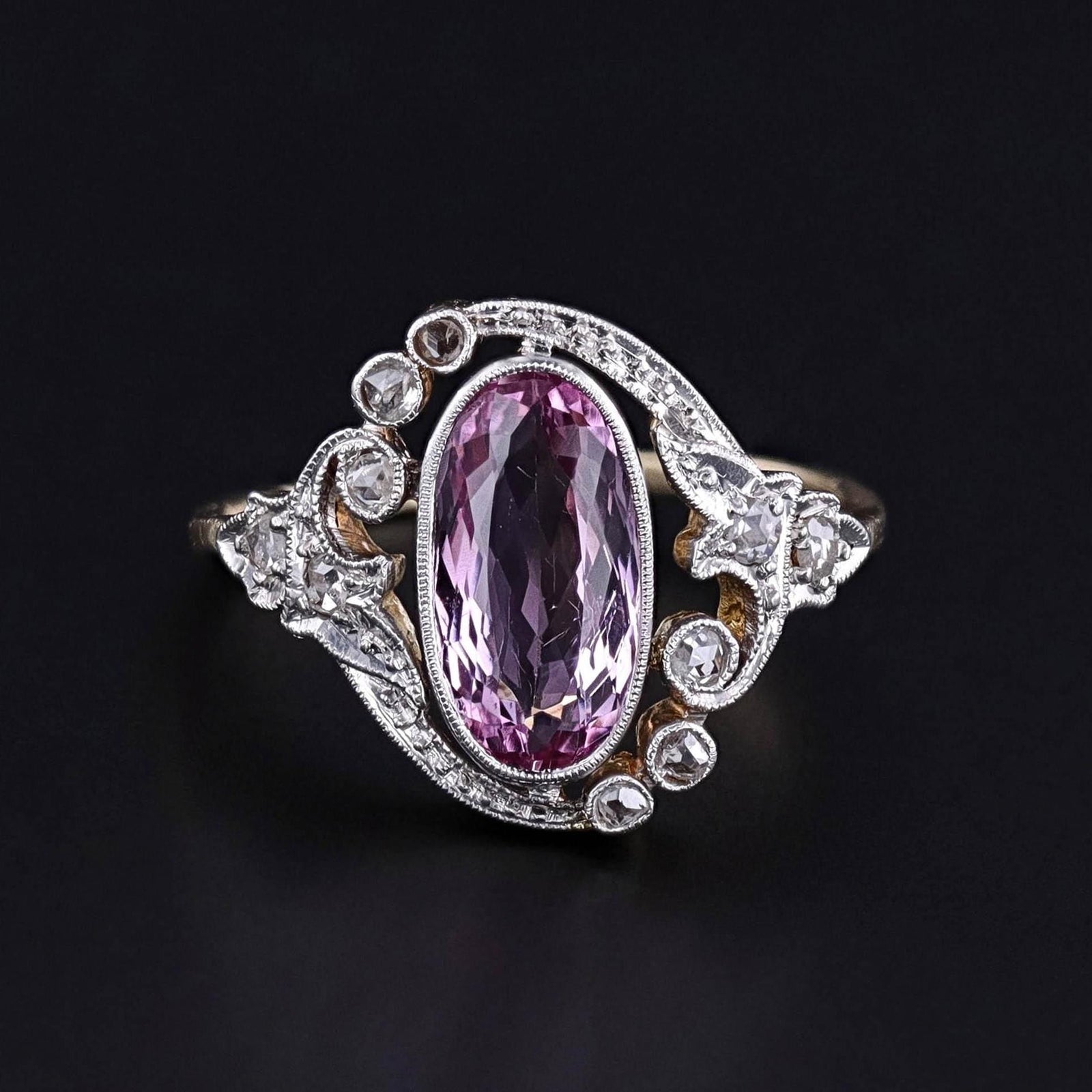 Belle Epoque Pink Topaz and Diamond Ring - Trademark Antiques