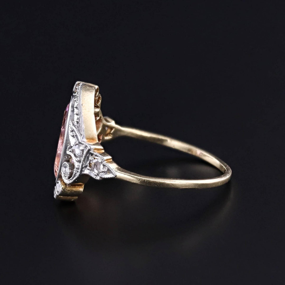Belle Epoque Pink Topaz and Diamond Ring - Trademark Antiques