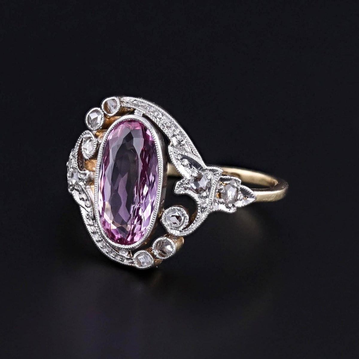 Belle Epoque Pink Topaz and Diamond Ring - Trademark Antiques