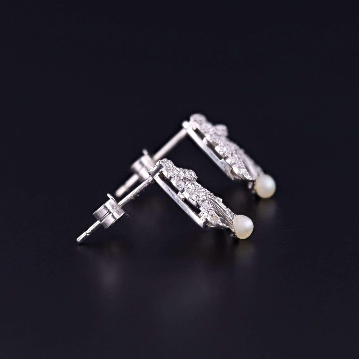 Belle Epoque Platinum Diamond and Pearl Earrings - Trademark Antiques