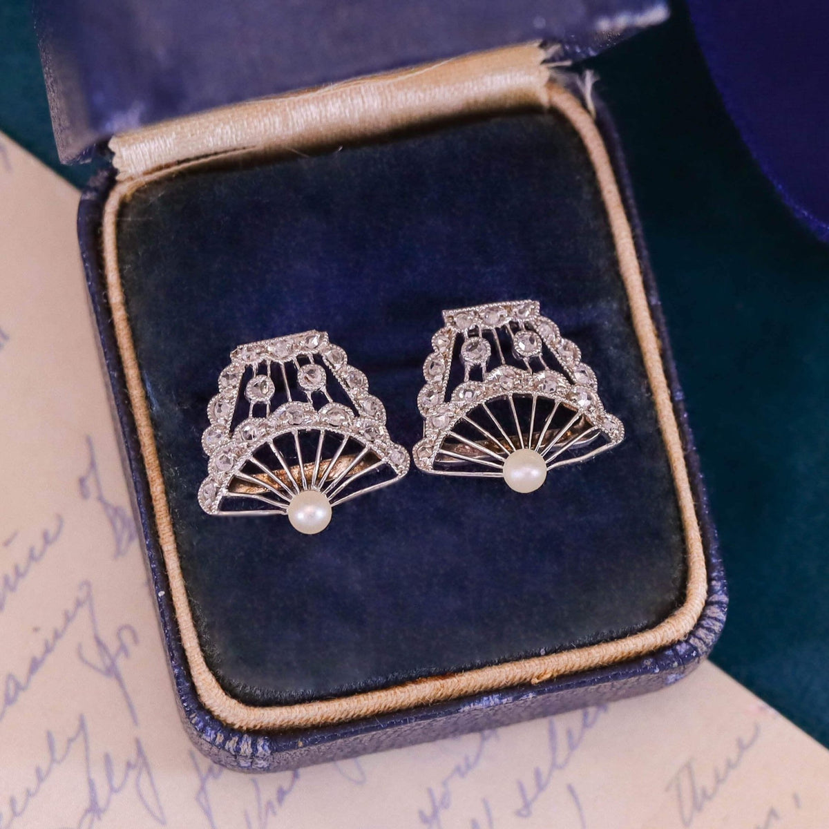 Belle Epoque Platinum Diamond and Pearl Earrings - Trademark Antiques