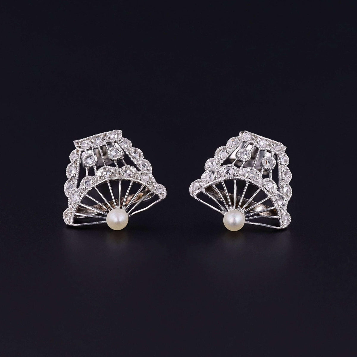 Belle Epoque Platinum Diamond and Pearl Earrings - Trademark Antiques