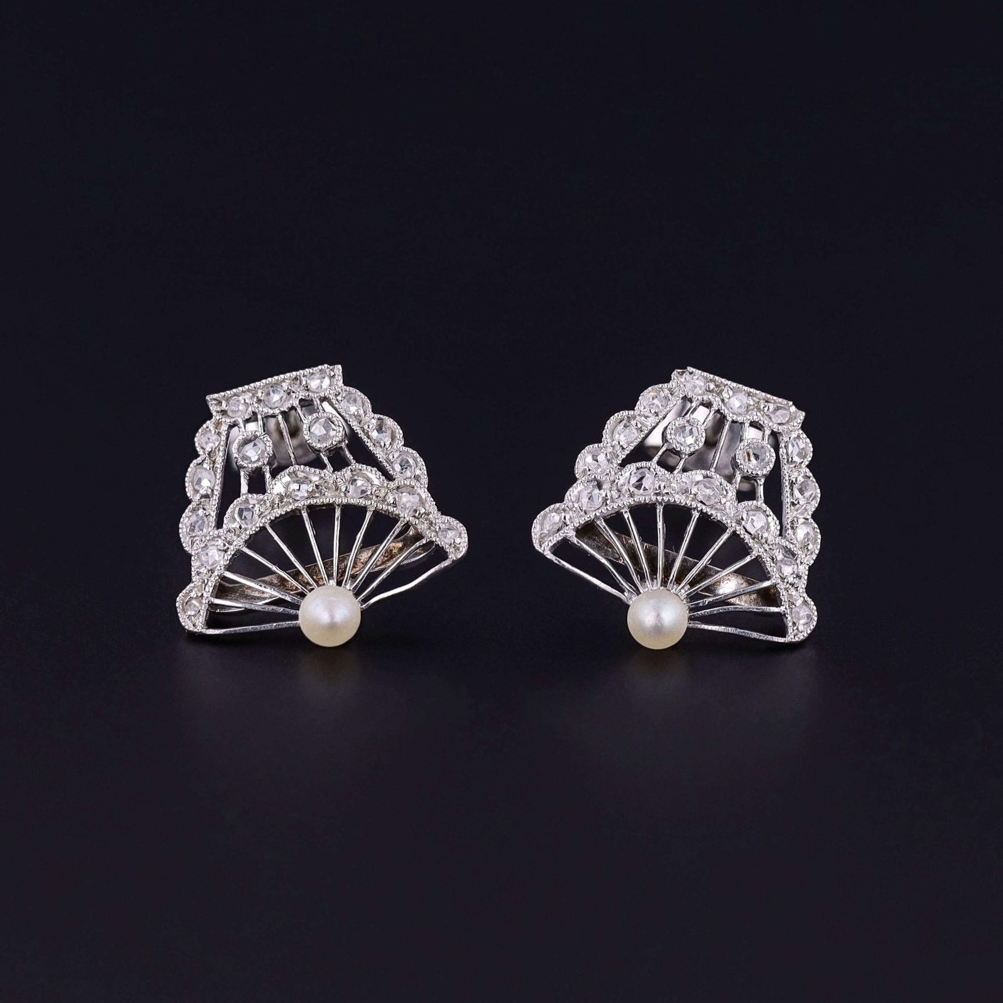 Belle Epoque Platinum Diamond and Pearl Earrings - Trademark Antiques