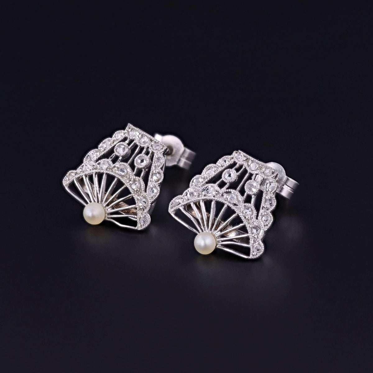 Belle Epoque Platinum Diamond and Pearl Earrings - Trademark Antiques