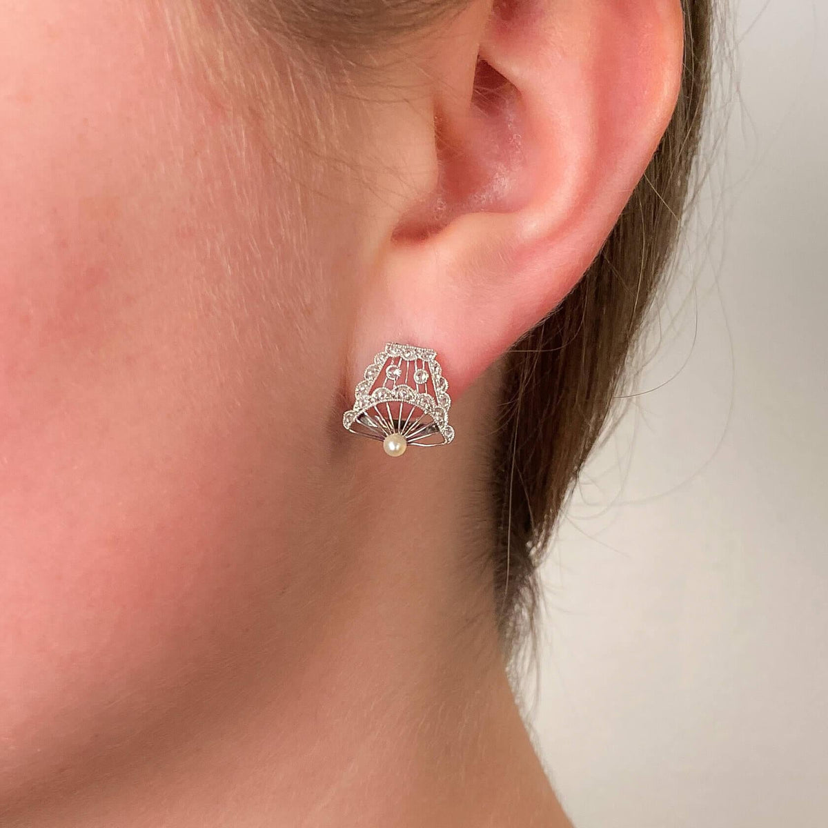 Belle Epoque Platinum Diamond and Pearl Earrings - Trademark Antiques