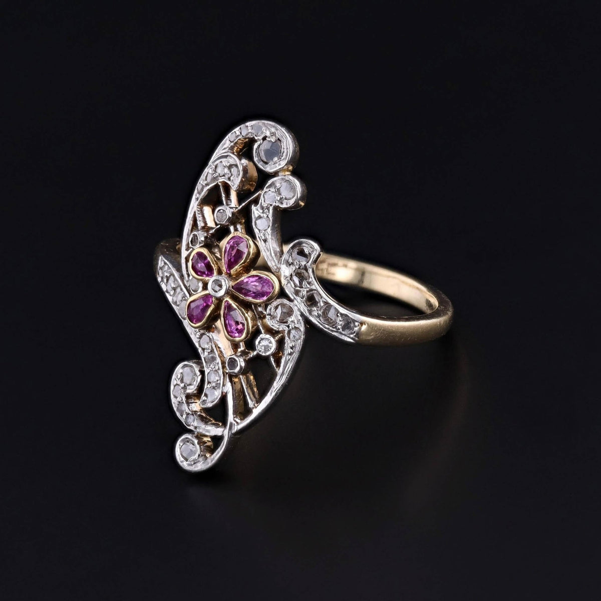 Belle Epoque Ruby and Diamond Ring of 18k Gold - Trademark Antiques