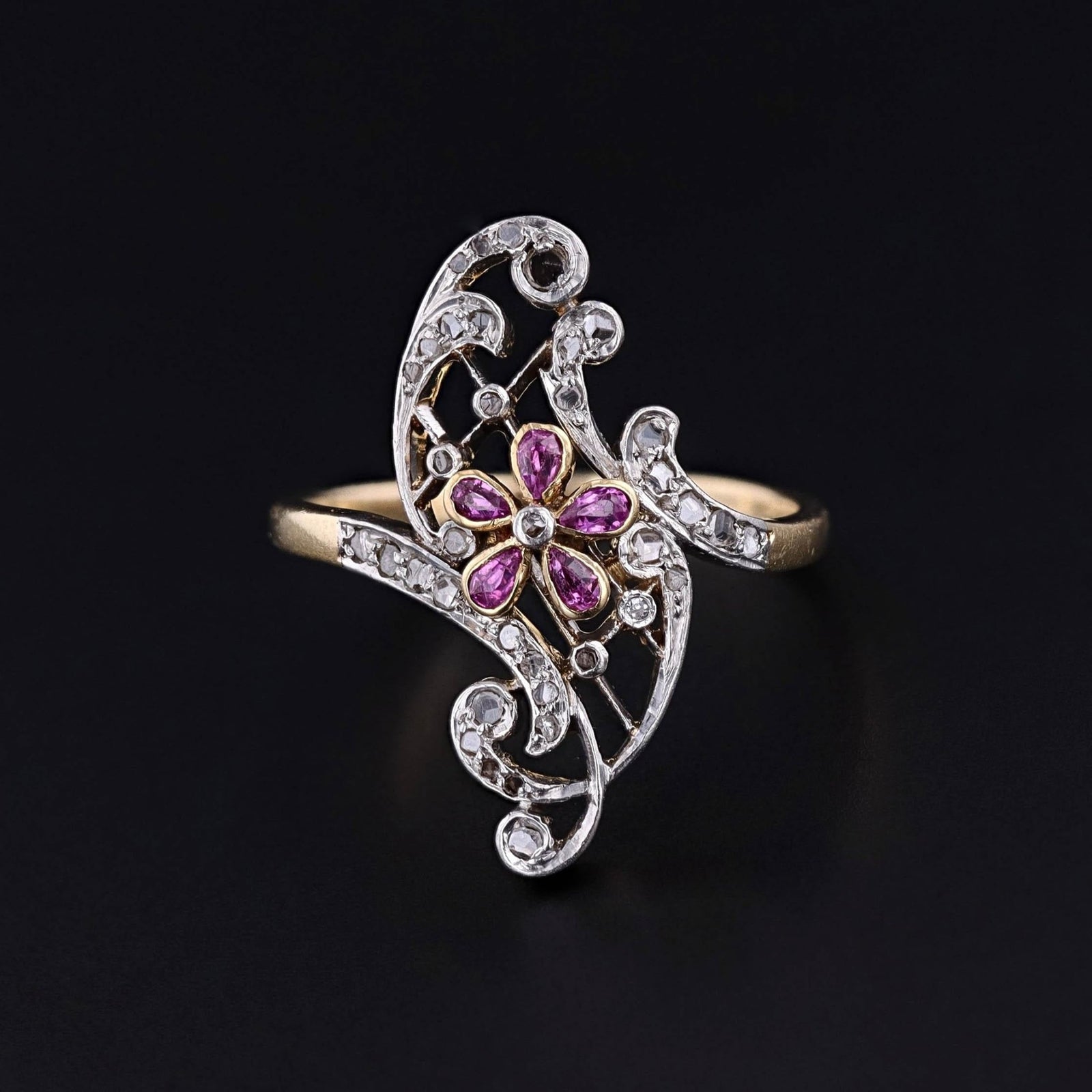 Belle Epoque Ruby and Diamond Ring of 18k Gold - Trademark Antiques
