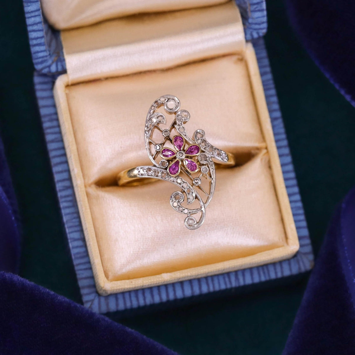 Belle Epoque Ruby and Diamond Ring of 18k Gold - Trademark Antiques