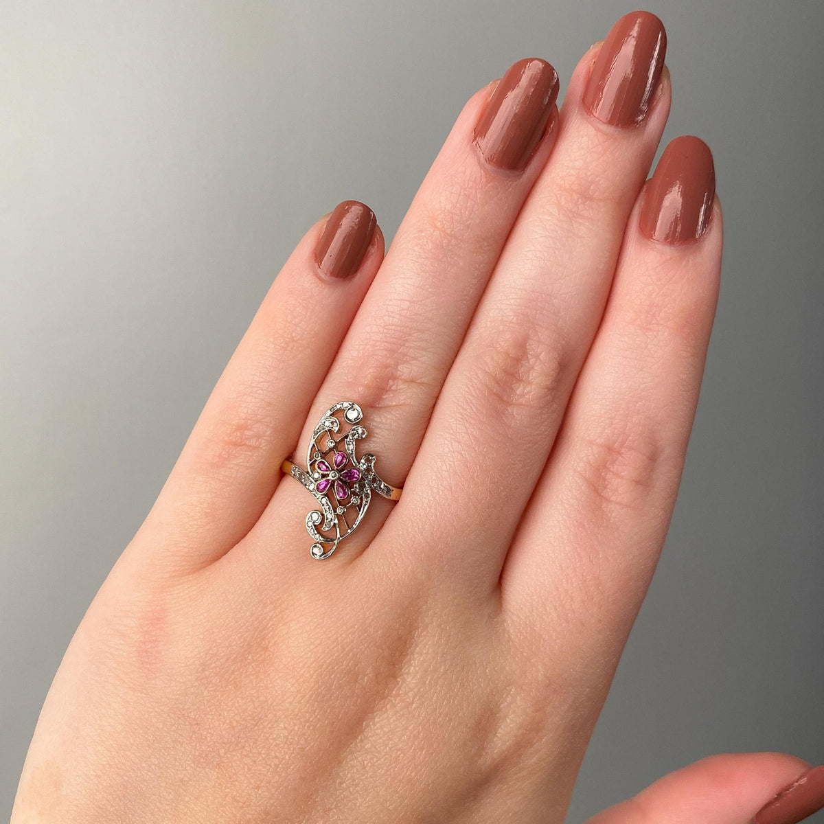 Belle Epoque Ruby and Diamond Ring of 18k Gold - Trademark Antiques