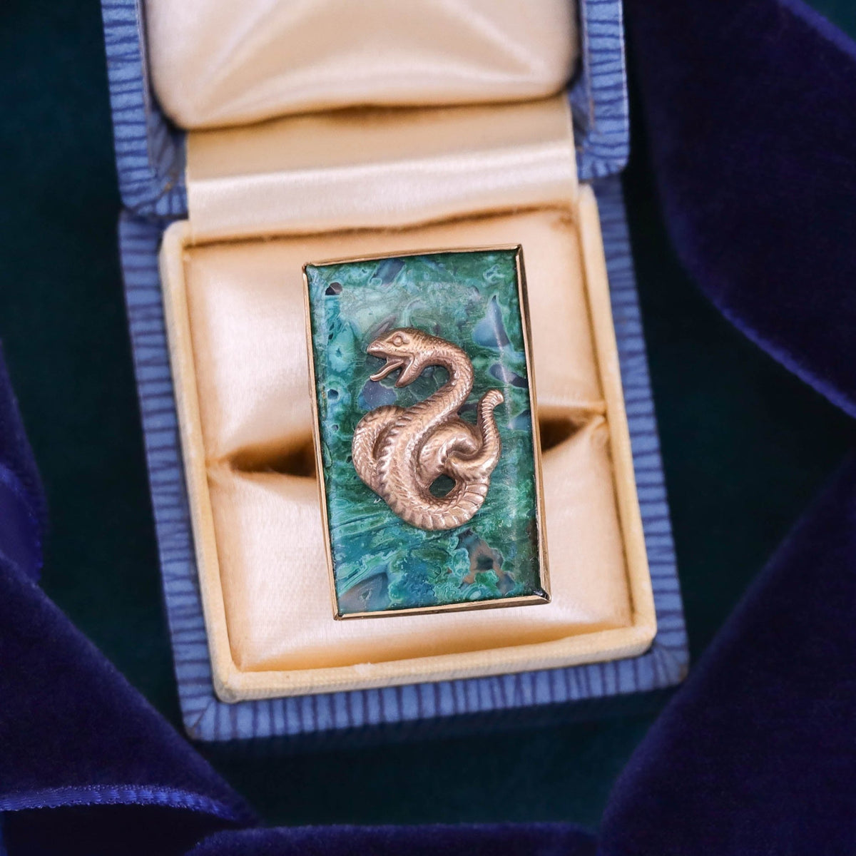 Chrysocolla Snake Ring of 14k Gold - Trademark Antiques