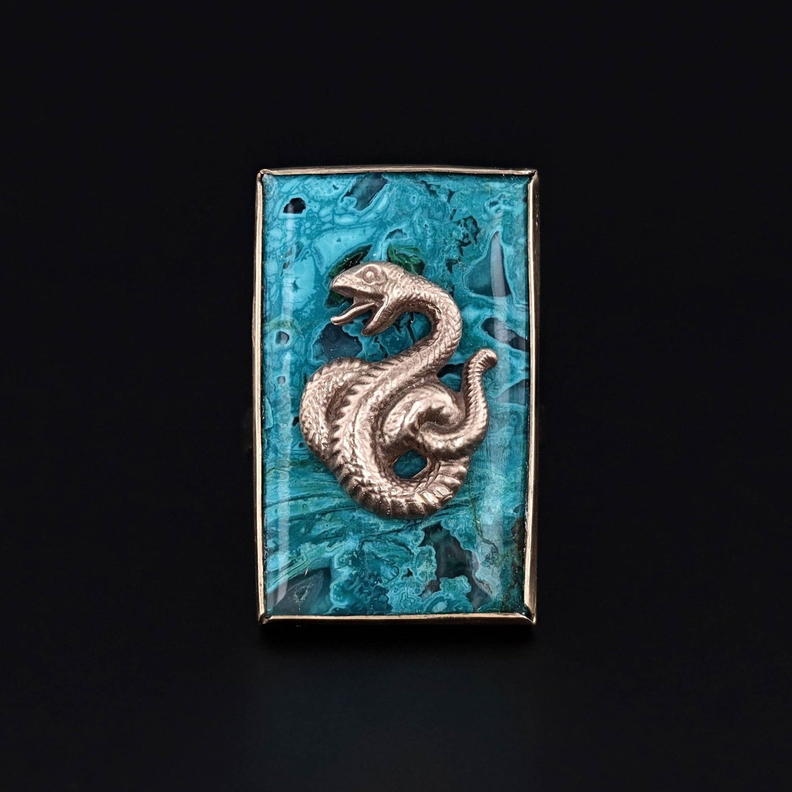 Chrysocolla Snake Ring of 14k Gold - Trademark Antiques