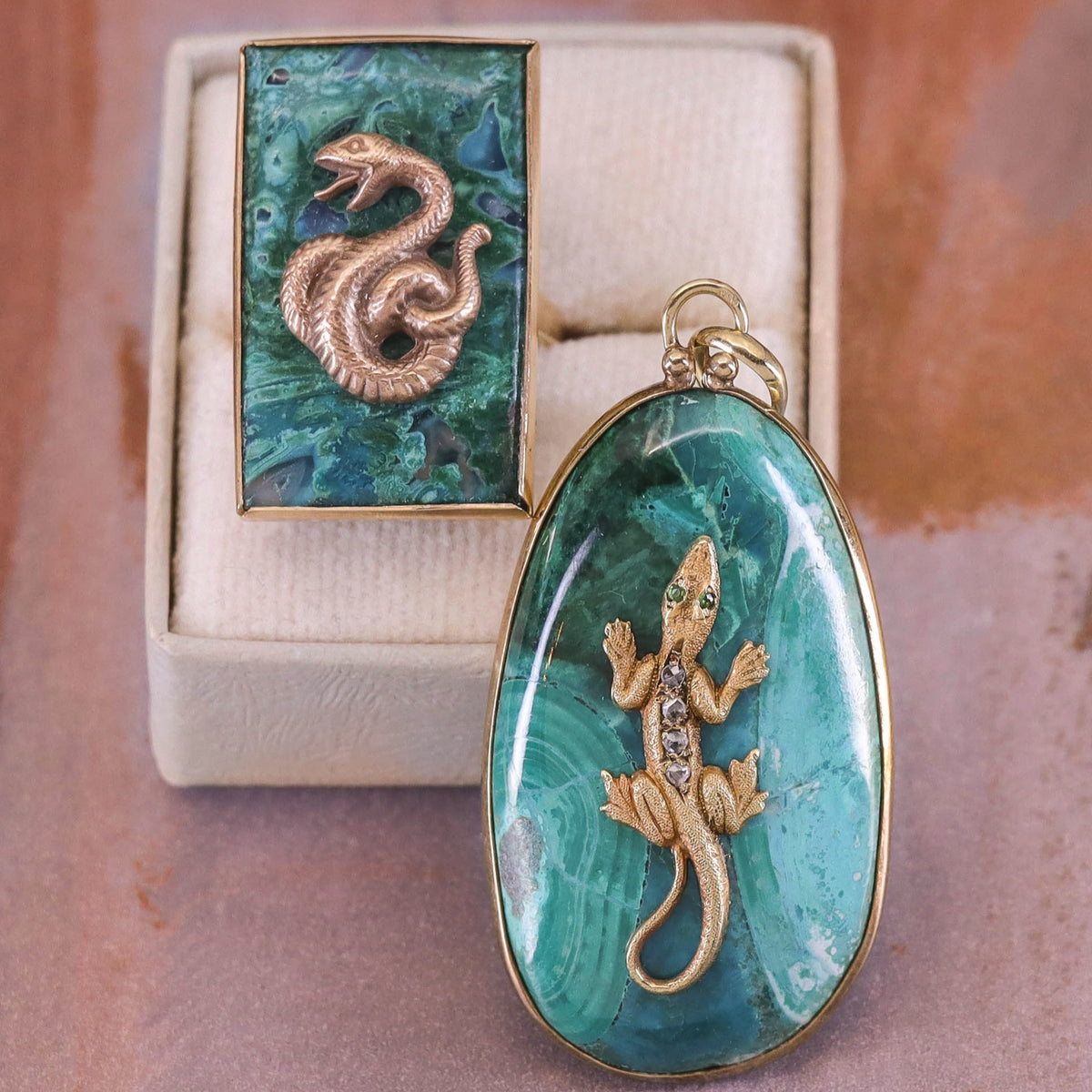 Chrysocolla Snake Ring of 14k Gold - Trademark Antiques