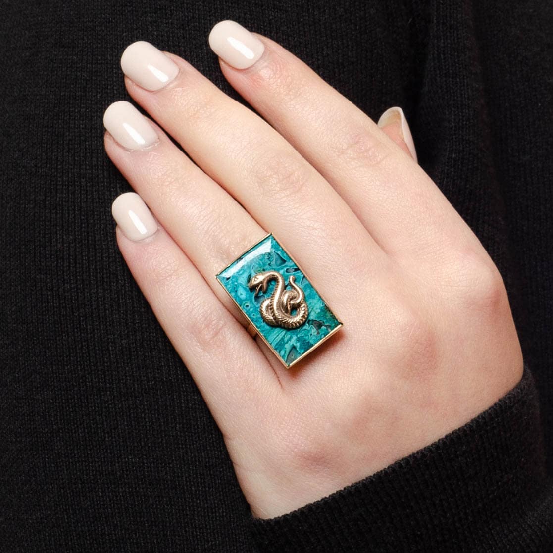 Chrysocolla Snake Ring of 14k Gold - Trademark Antiques