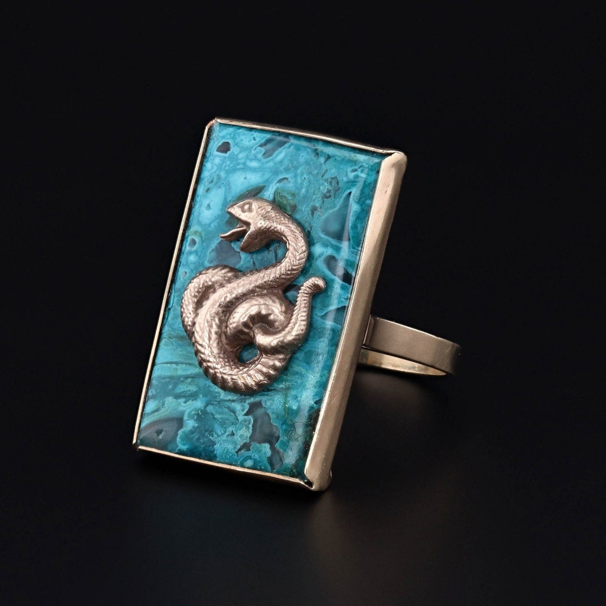 Chrysocolla Snake Ring of 14k Gold - Trademark Antiques