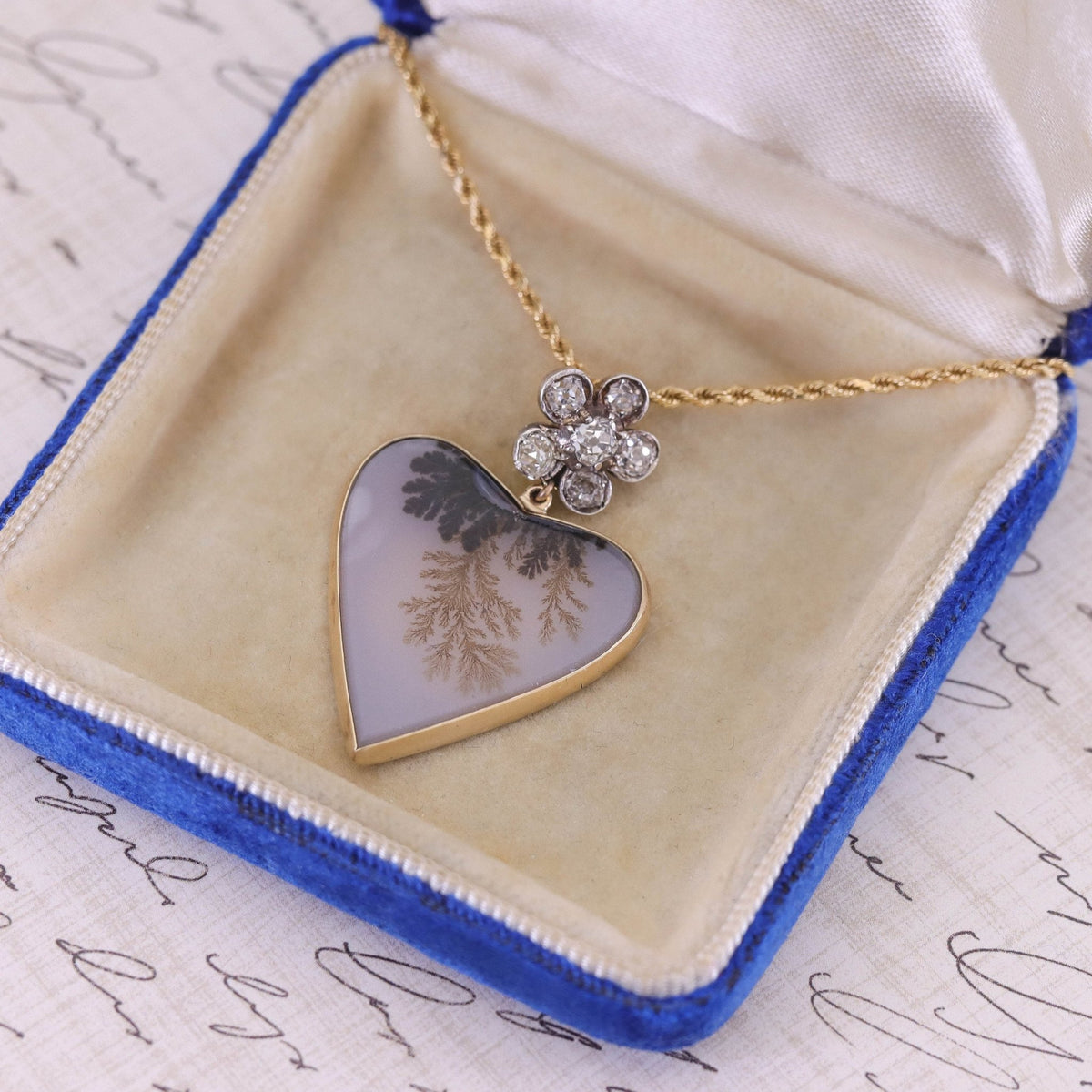 Dendritic Agate and Diamond Pendant of 14k Gold - Trademark Antiques