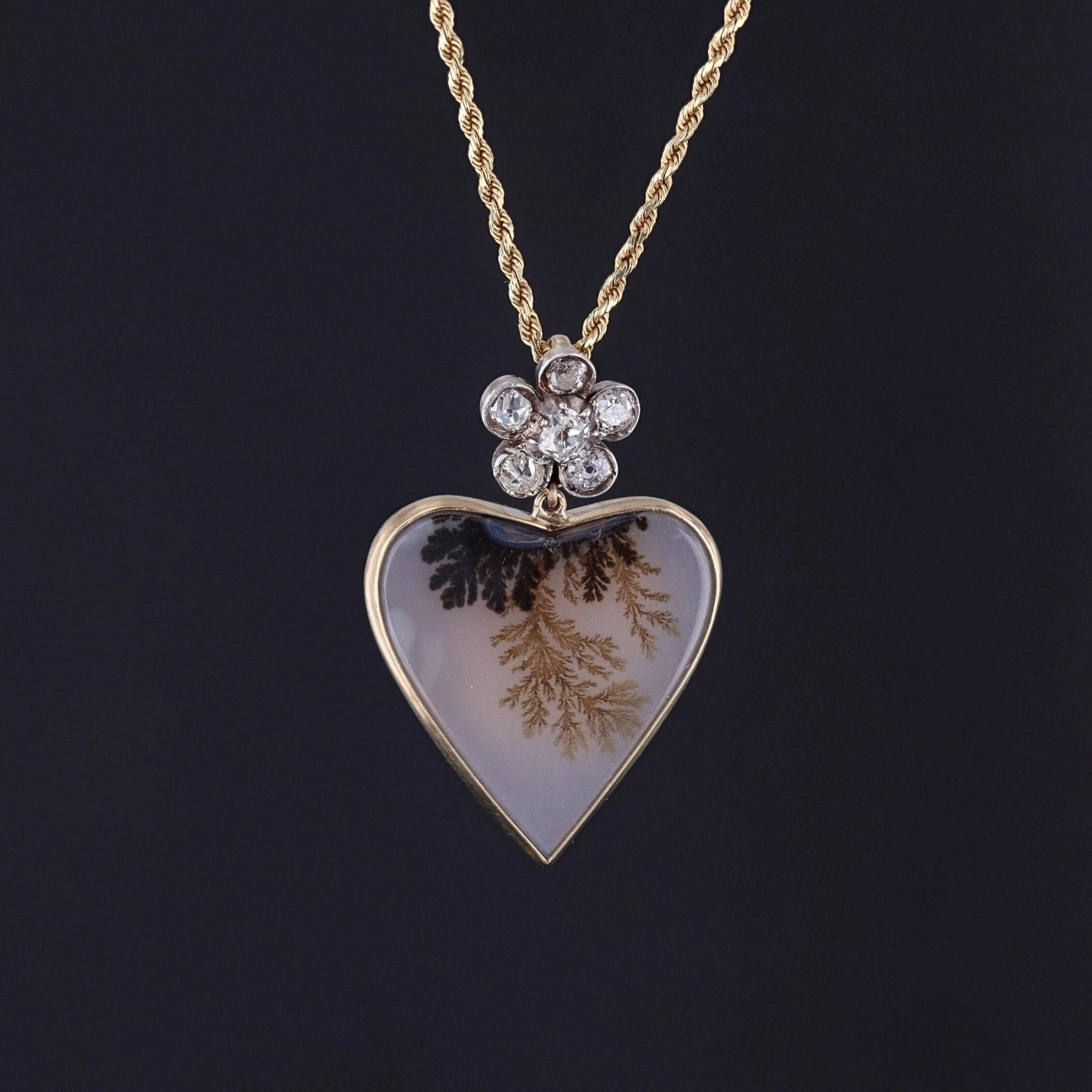 Dendritic Agate and Diamond Pendant of 14k Gold - Trademark Antiques