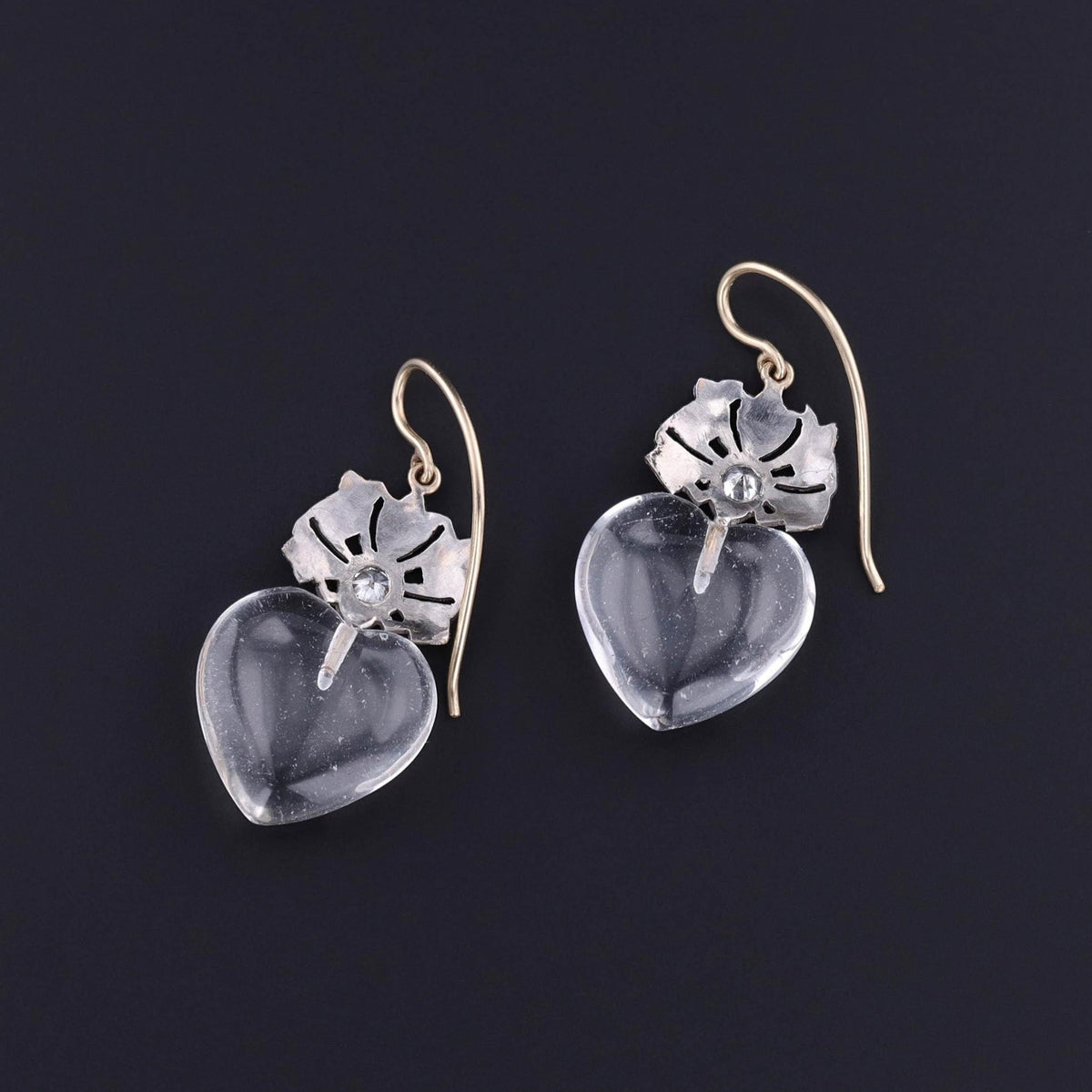Diamond and Rock Crystal Heart Earrings - Trademark Antiques