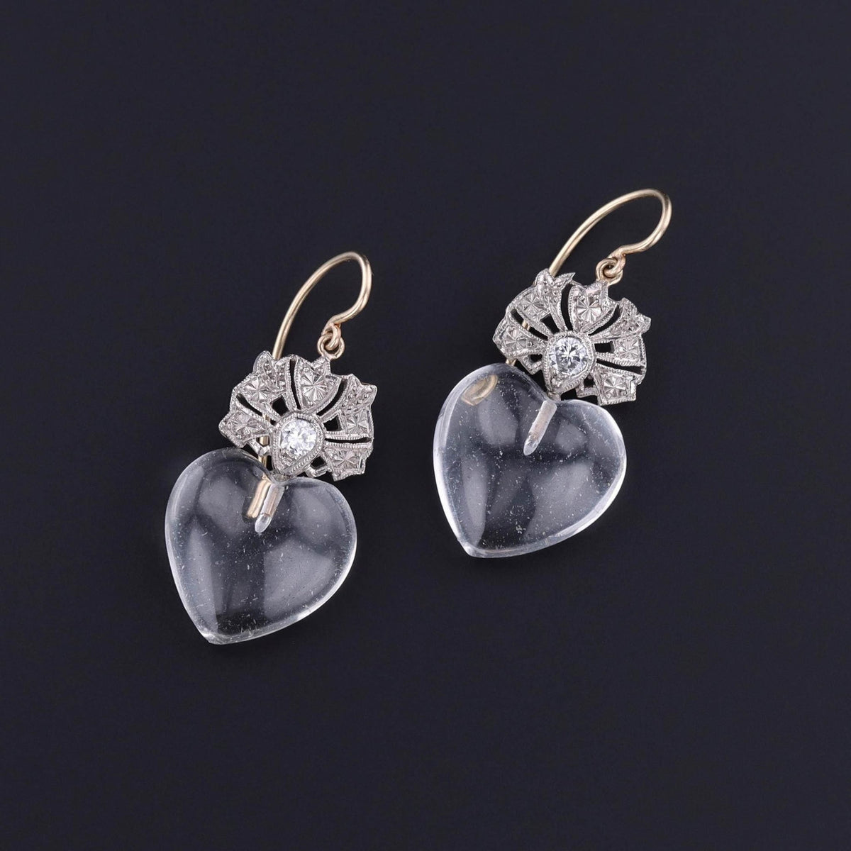 Diamond and Rock Crystal Heart Earrings - Trademark Antiques