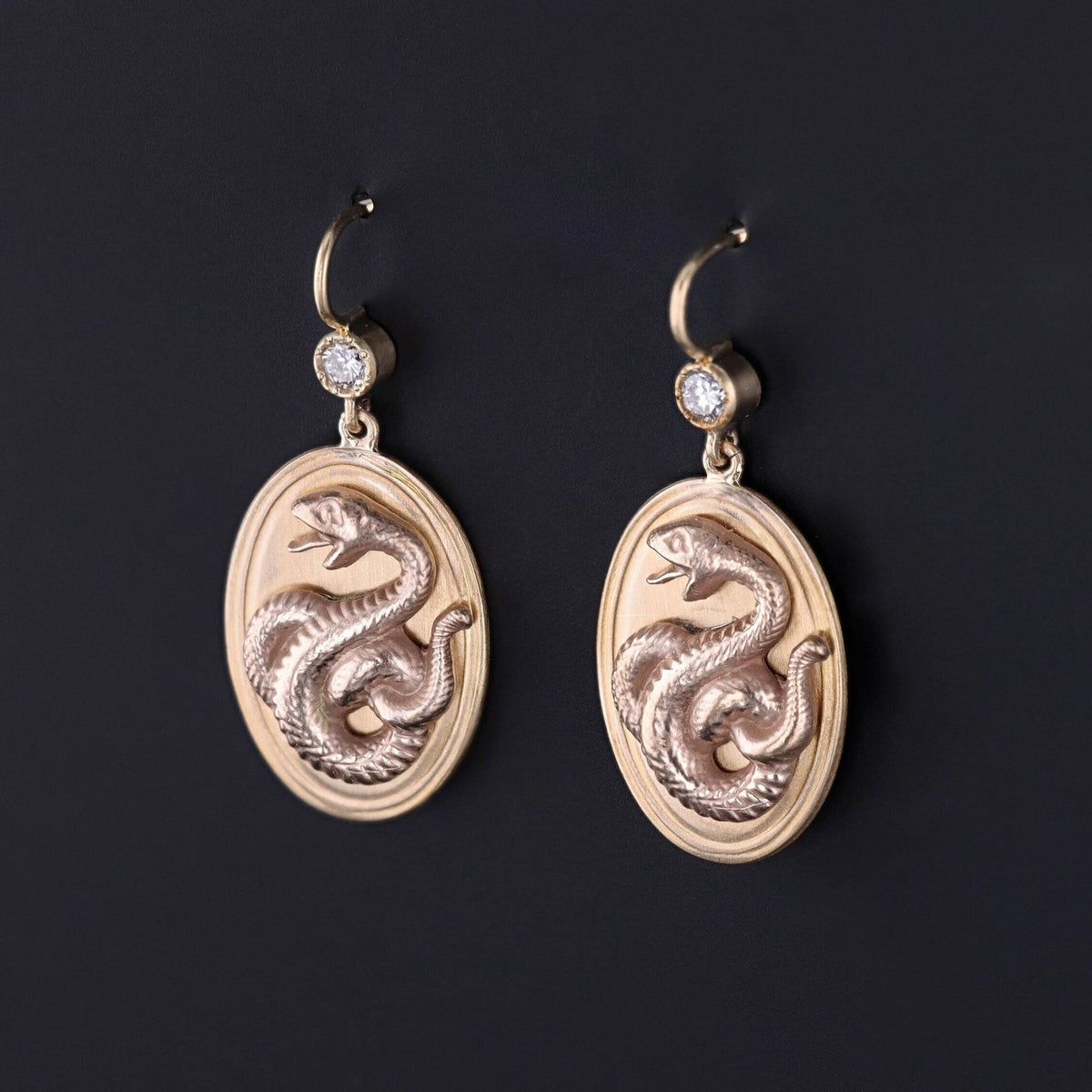 Diamond Snake Earrings of 14k Gold - Trademark Antiques