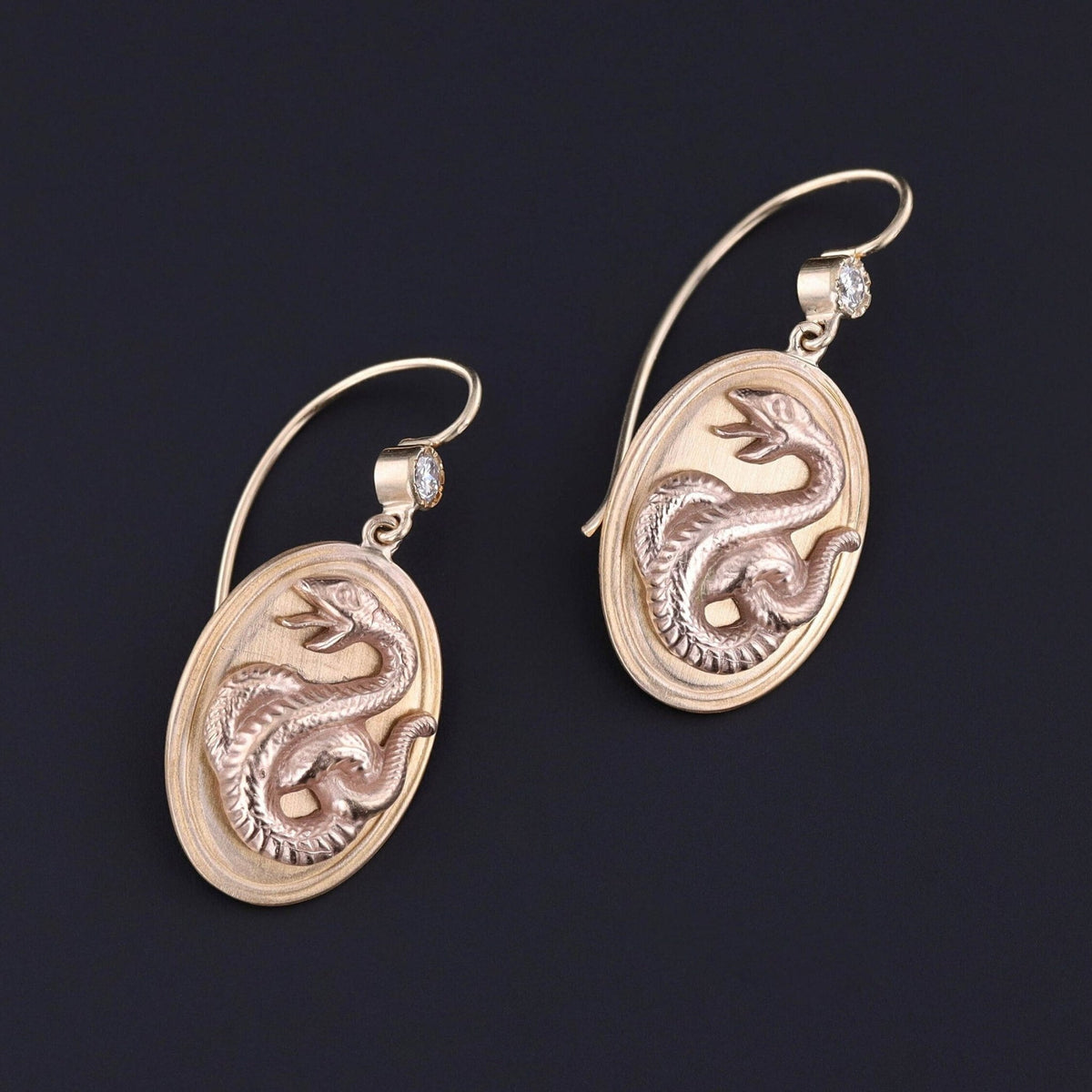 Diamond Snake Earrings of 14k Gold - Trademark Antiques
