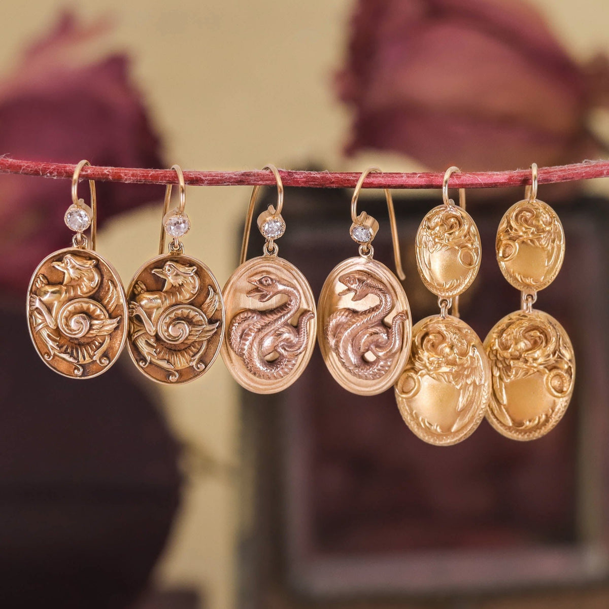 Diamond Snake Earrings of 14k Gold - Trademark Antiques