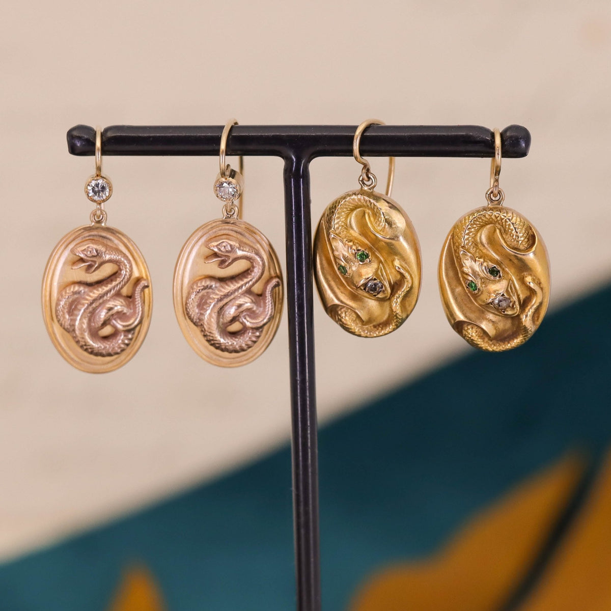 Diamond Snake Earrings of 14k Gold - Trademark Antiques