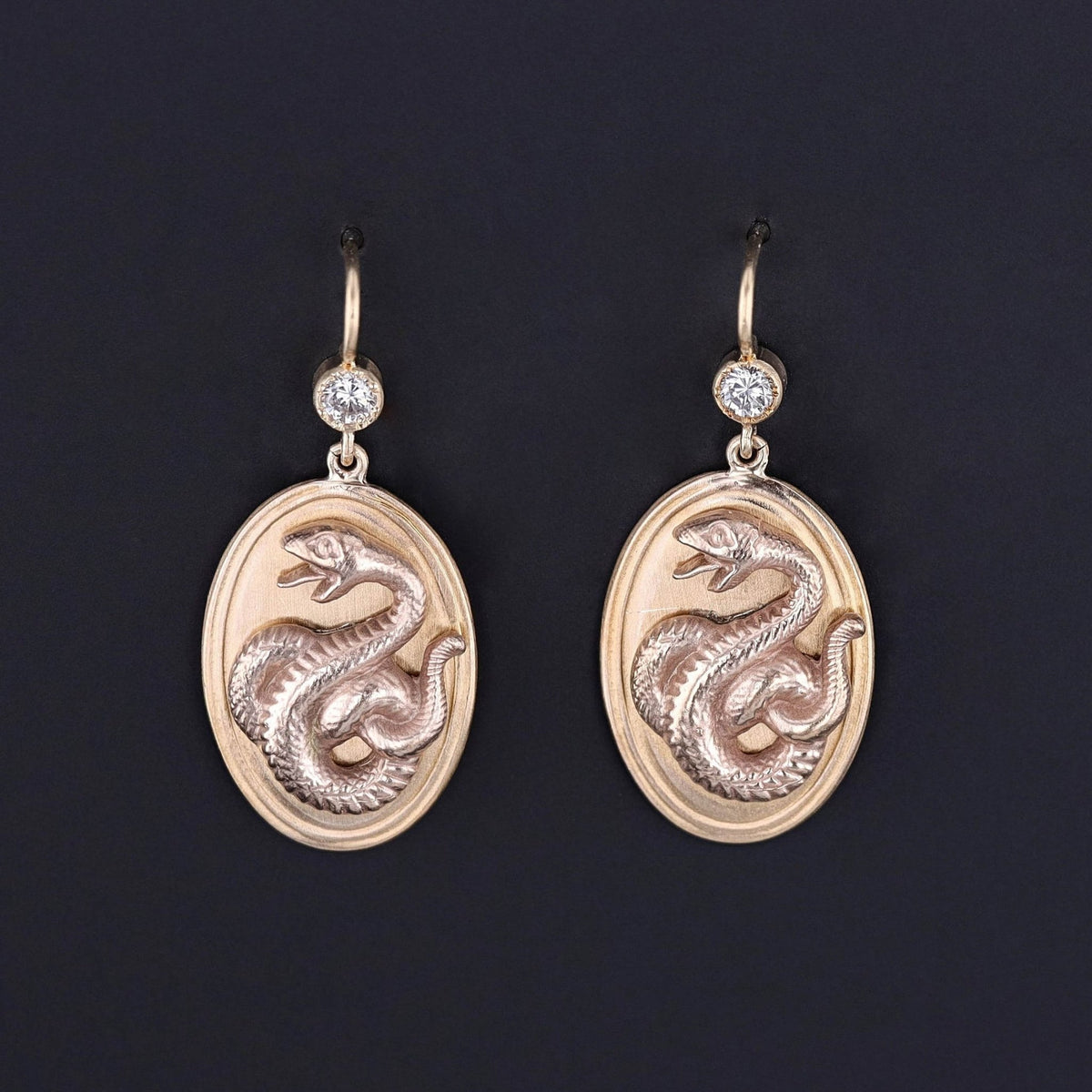 Diamond Snake Earrings of 14k Gold - Trademark Antiques