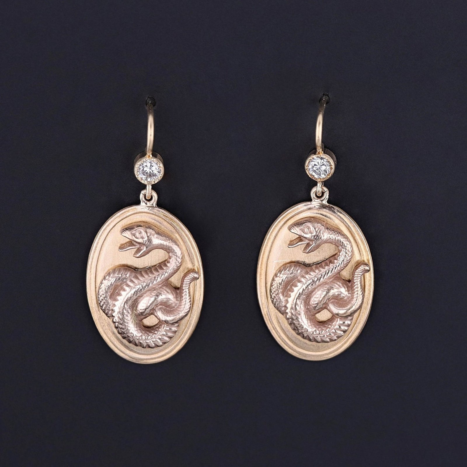 Diamond Snake Earrings of 14k Gold - Trademark Antiques