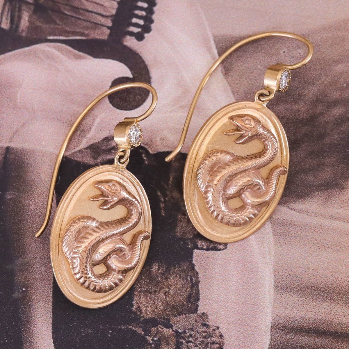 Diamond Snake Earrings of 14k Gold - Trademark Antiques