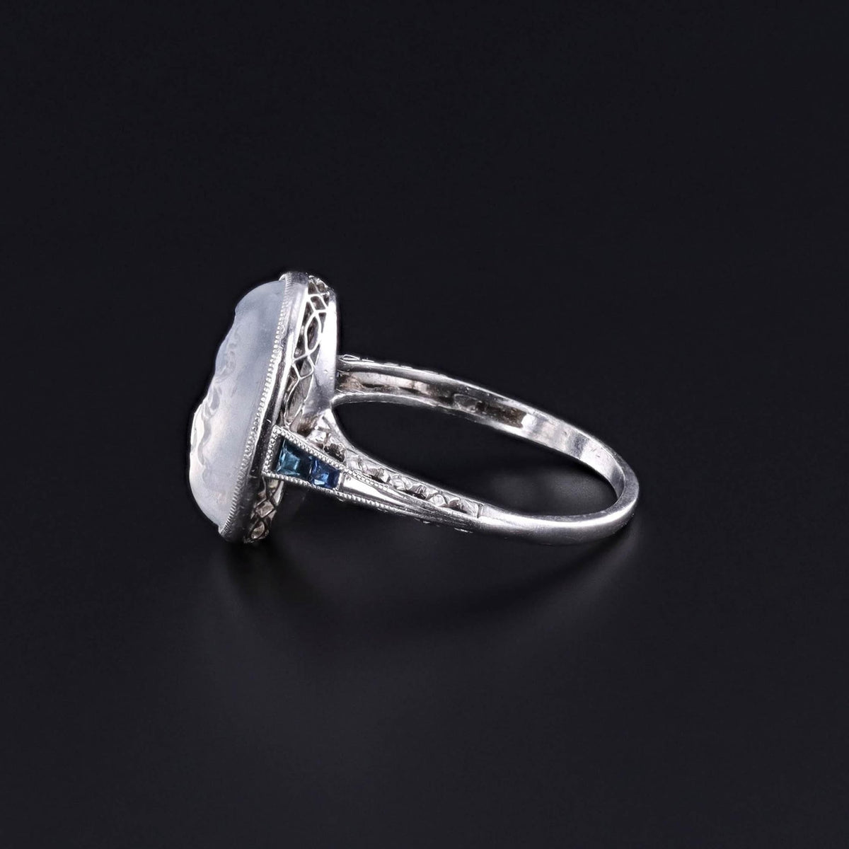 Edwardian Antique Moonstone Intaglio Ring of Platinum - Trademark Antiques
