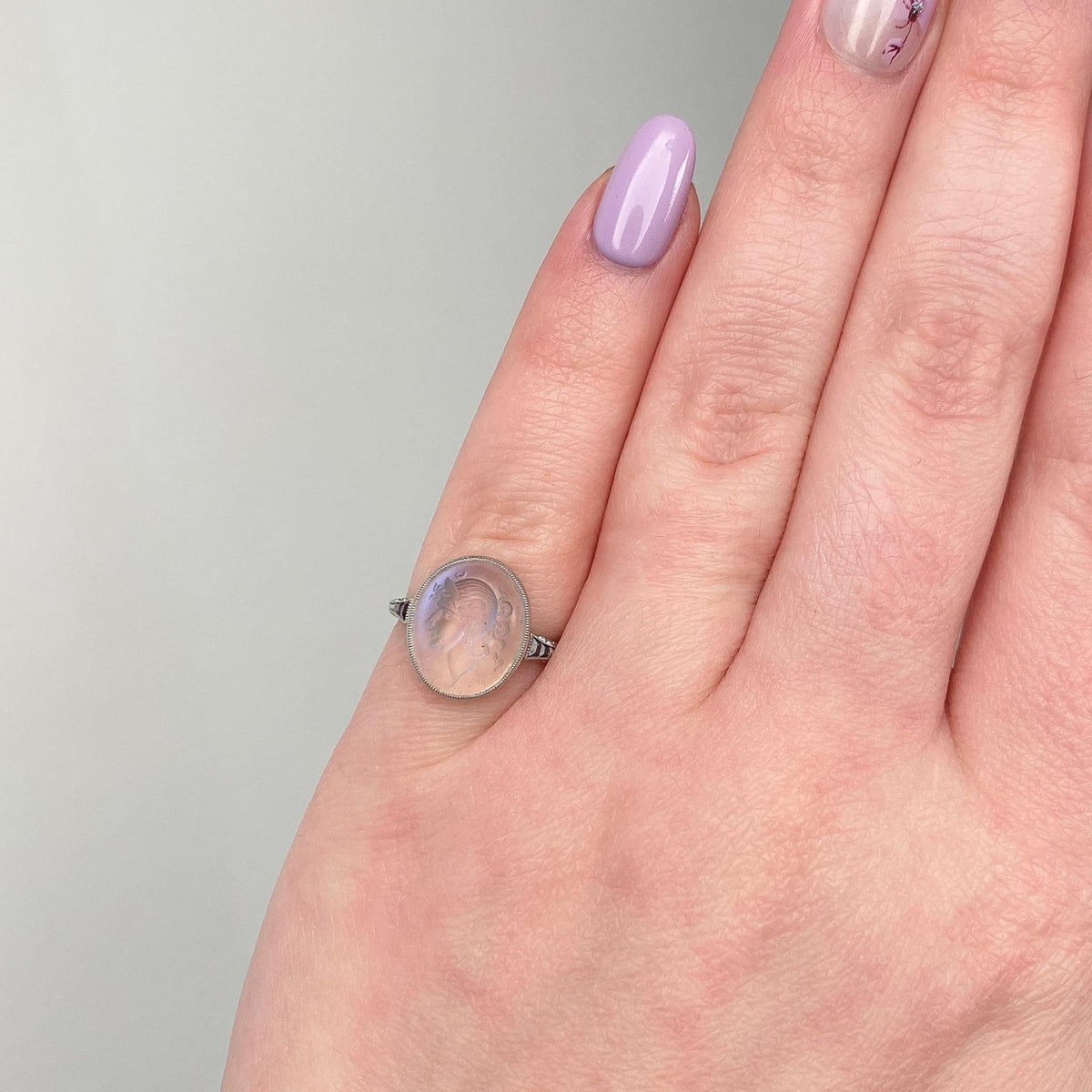 Edwardian Antique Moonstone Intaglio Ring of Platinum - Trademark Antiques