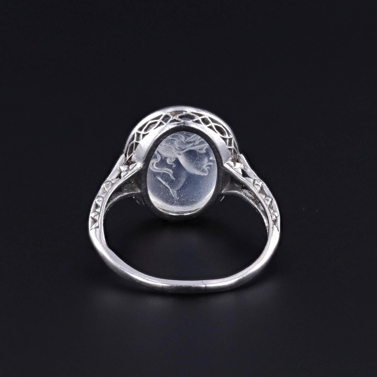 Edwardian Antique Moonstone Intaglio Ring of Platinum - Trademark Antiques