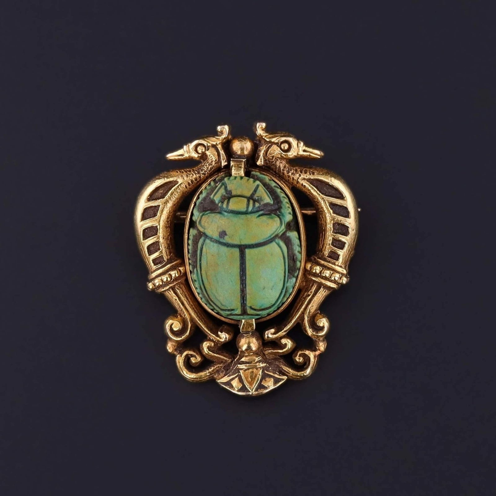 Egyptian Revival Scarab Brooch of 14k Gold - Trademark Antiques