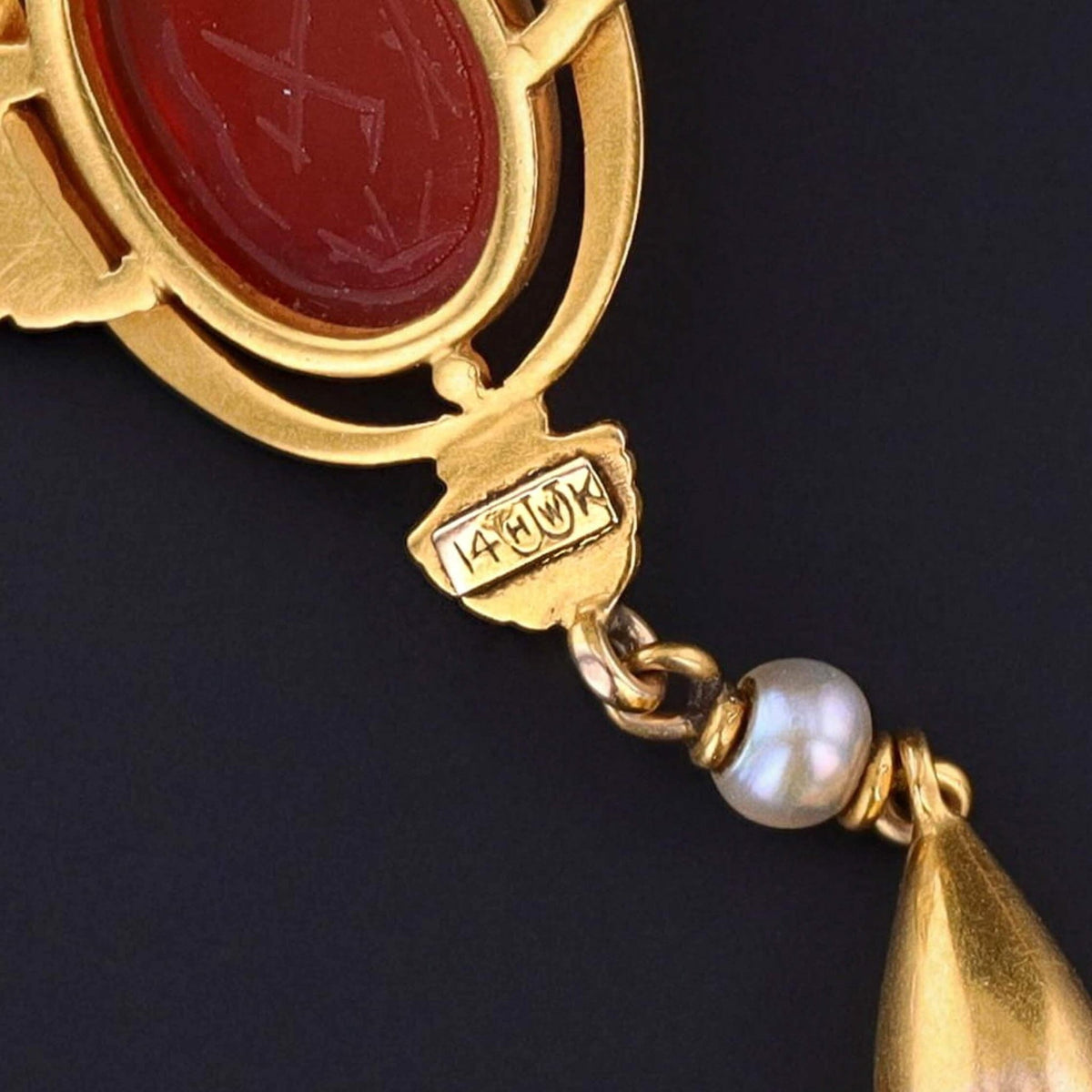 Egyptian Revival Scarab Necklace of 14k Gold - Trademark Antiques