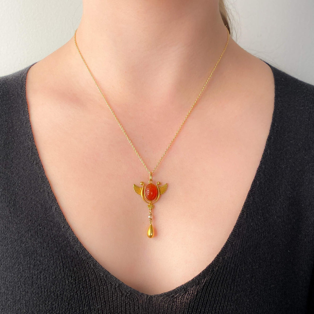 Egyptian Revival Scarab Necklace of 14k Gold - Trademark Antiques