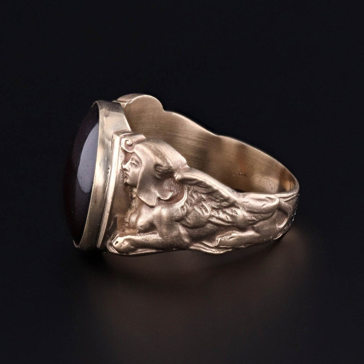 Garnet Sphinx Ring of 14k Gold - Trademark Antiques