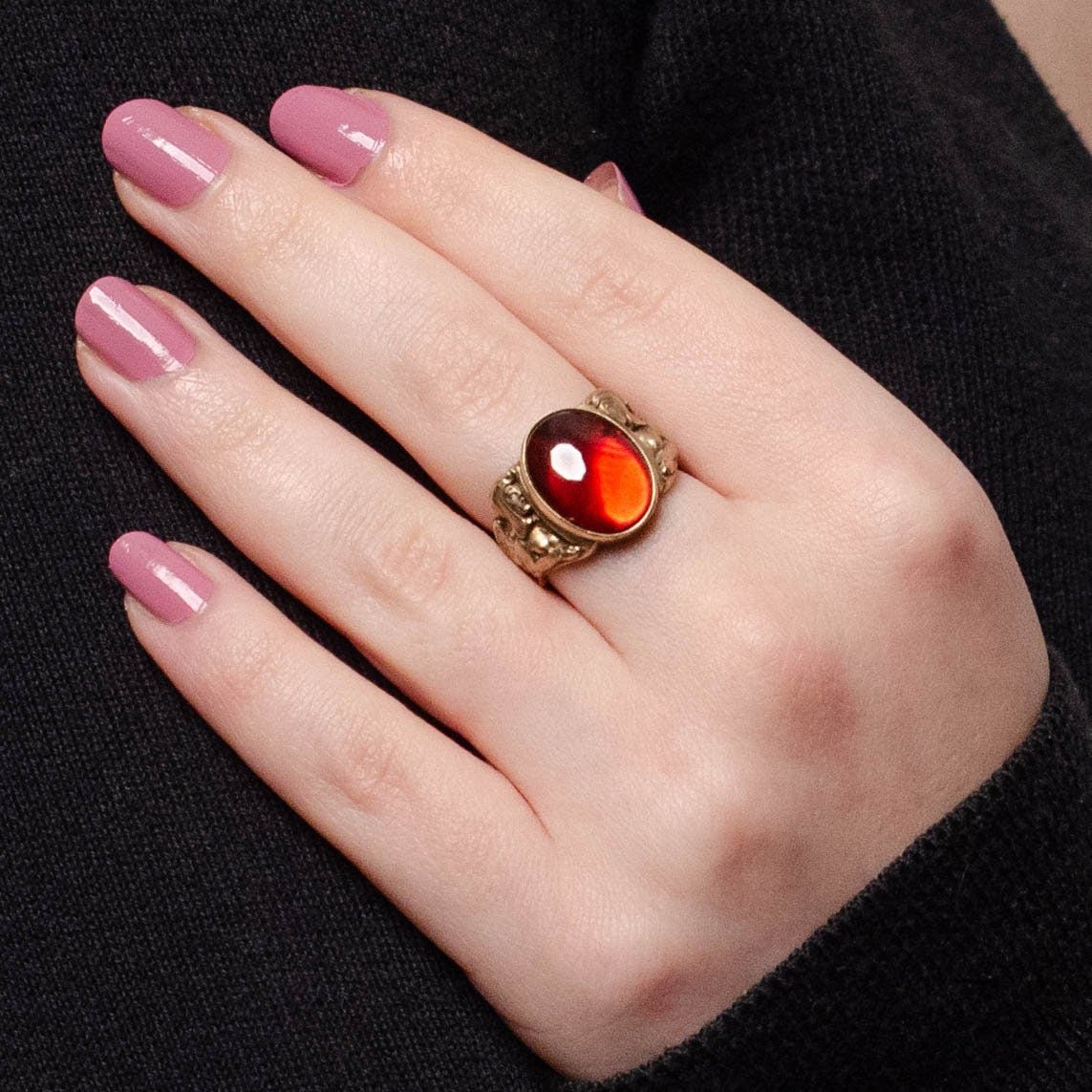 Garnet Sphinx Ring of 14k Gold - Trademark Antiques