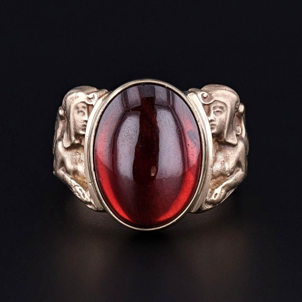 Garnet Sphinx Ring of 14k Gold - Trademark Antiques