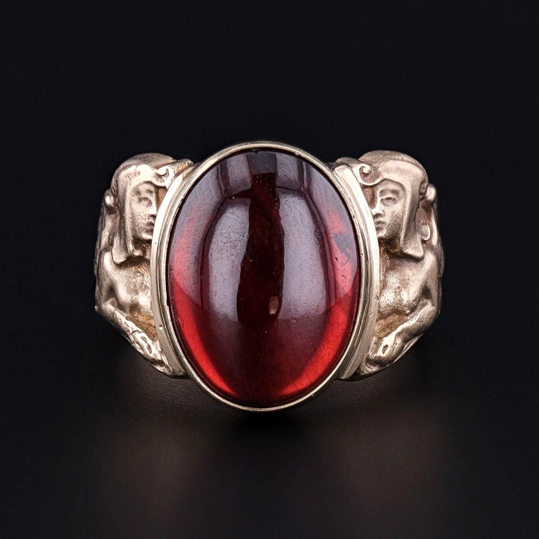 Garnet Sphinx Ring of 14k Gold - Trademark Antiques